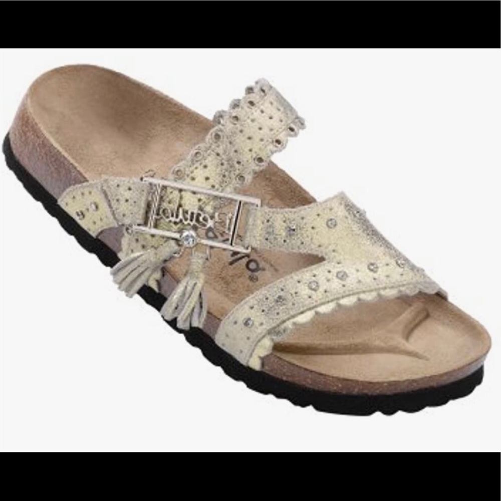 Birkenstock Krystle Betula Crystals Slides Sandals Metallic Leather Mules Logo 5